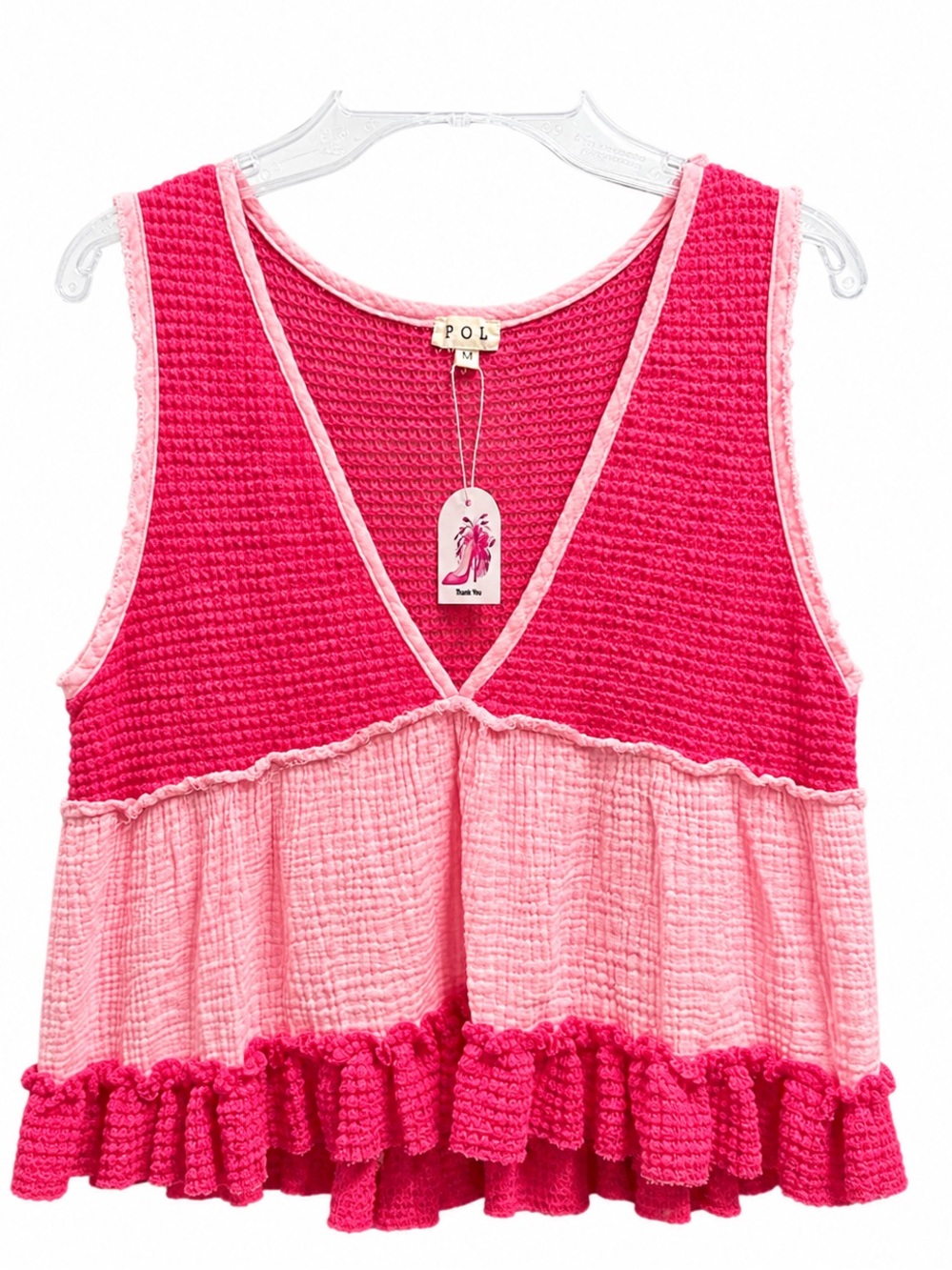NWT POL Pink Waffle Knit Ruffle Tank Top